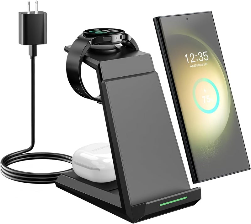 NANAMI  Wireless Charger for Samsung - 3 in 1 Charging Station for Multiple Devices, Fast Charger Stand for Galaxy S25 S24 S23 Ultra S22 S21 Z Flip Fold 4,Galaxy Watch 6/5/5 Pro/4/3, Galaxy Buds 2 Pro - Image 1